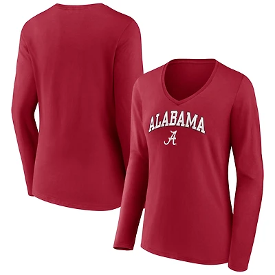 Women's Crimson Alabama Crimson Tide Campus V-Neck Long Sleeve T-Shirt