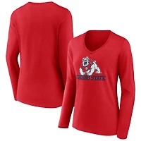 Women's Red Fresno State Bulldogs Campus V-Neck Long Sleeve T-Shirt