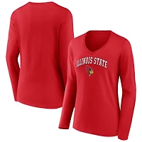 Women's Red Illinois State Redbirds Campus V-Neck Long Sleeve T-Shirt