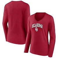 Women's Crimson Oklahoma Sooners Campus V-Neck Long Sleeve T-Shirt