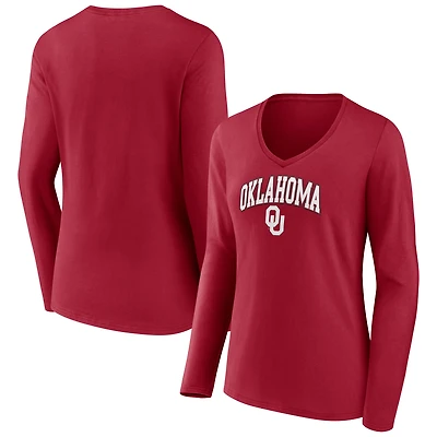 Women's Crimson Oklahoma Sooners Campus V-Neck Long Sleeve T-Shirt