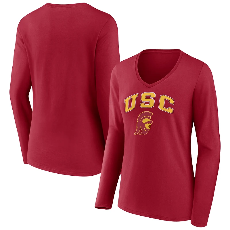 Women's Cardinal USC Trojans Campus V-Neck Long Sleeve T-Shirt