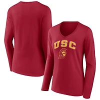 Women's Cardinal USC Trojans Campus V-Neck Long Sleeve T-Shirt