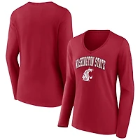 Women's Crimson Washington State Cougars Campus V-Neck Long Sleeve T-Shirt