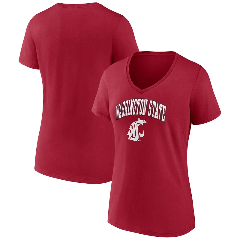 Women's Crimson Washington State Cougars Campus V-Neck T-Shirt