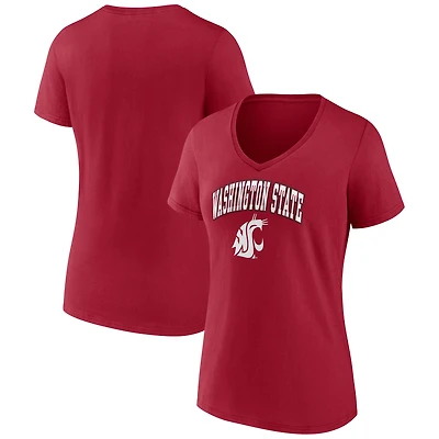 Women's Crimson Washington State Cougars Campus V-Neck T-Shirt
