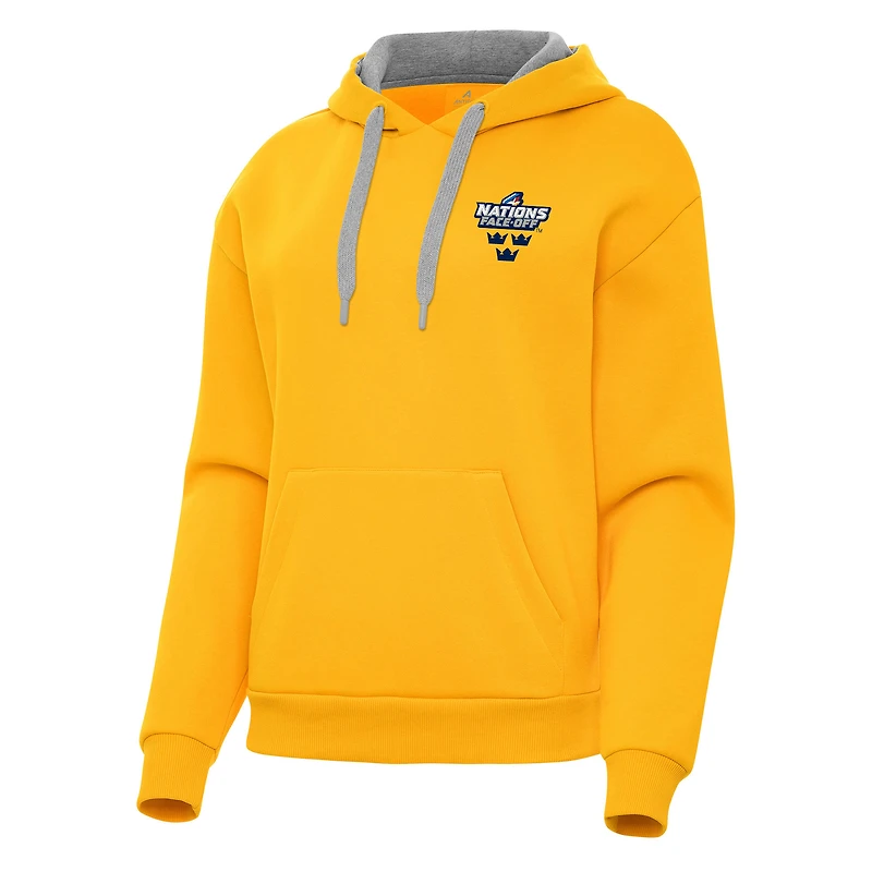 Women's Antigua Gold Sweden Hockey 2025 4 Nations Face Off Victory Pullover Hoodie