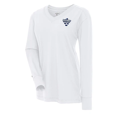 Women's Antigua White Sweden Hockey 2025 4 Nations Face Off Symbolic V-Neck Long Sleeve T-Shirt