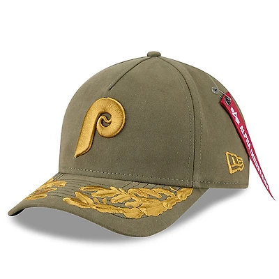 Men's New Era x Alpha Industries  Olive Philadelphia Phillies A-Frame 9FORTY Adjustable Hat