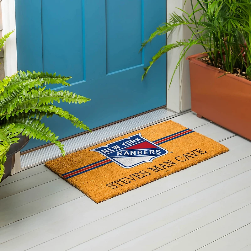 New York Rangers 28" x 16" Personalized Team Logo Outdoor Coir Mat