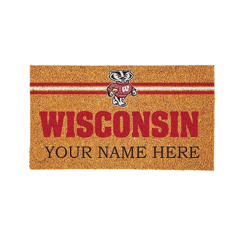 Wisconsin Badgers 28" x 16" Personalized Team Logo Outdoor Coir Mat