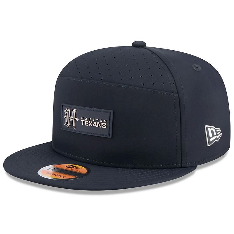 Men's New Era Navy Houston Texans 2025 Sideline H-Town Split Panel 9FIFTY Snapback Hat