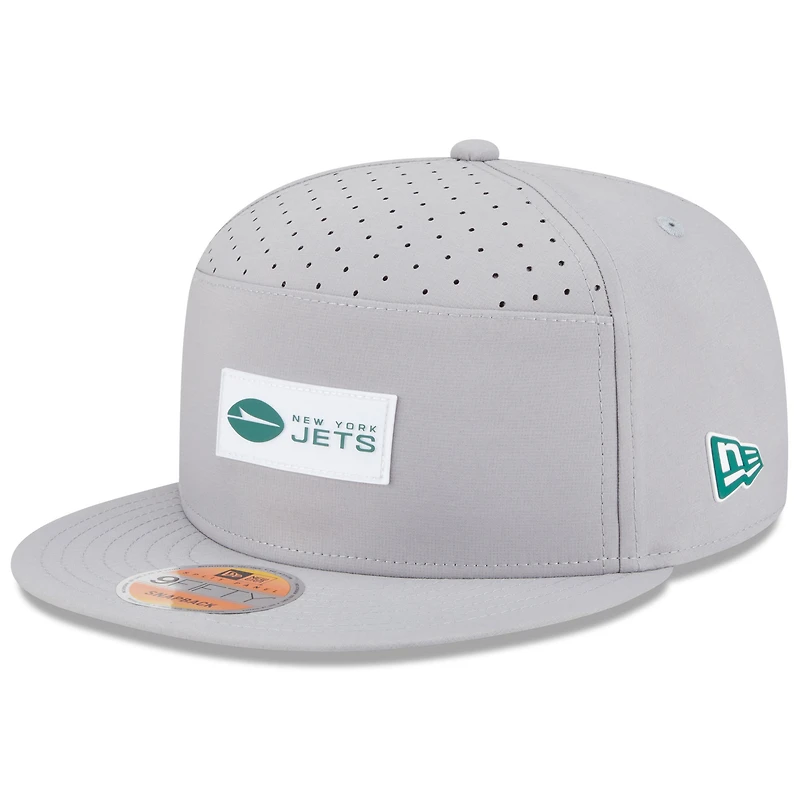 Men's New Era Gray New York Jets 2025 Sideline Split Panel 9FIFTY Snapback Hat