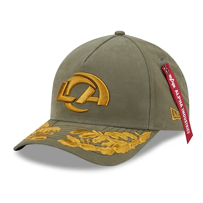 Men's New Era x Alpha Industries  Olive Los Angeles Rams A-Frame 9FORTY Adjustable Hat
