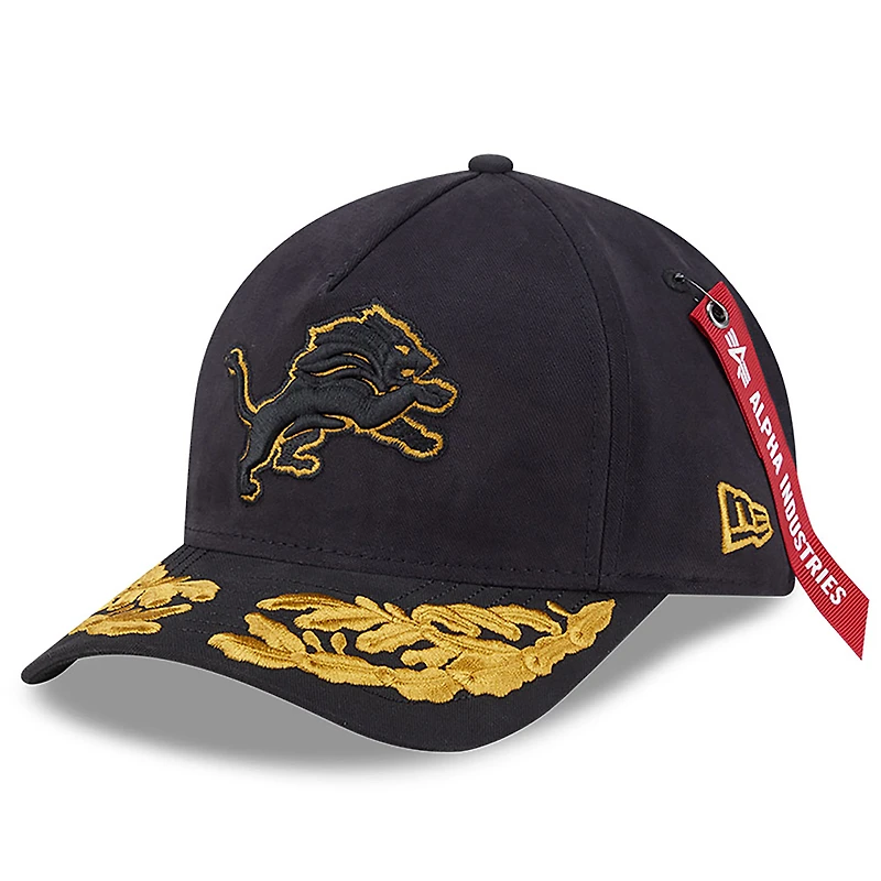 Men's New Era x Alpha Industries  Black Detroit Lions A-Frame 9FORTY Adjustable Hat
