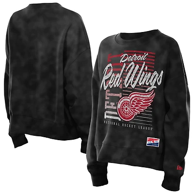 Women's New Era Black Detroit Red Wings Oversized Throwback Mineral Wash Sweatshirt