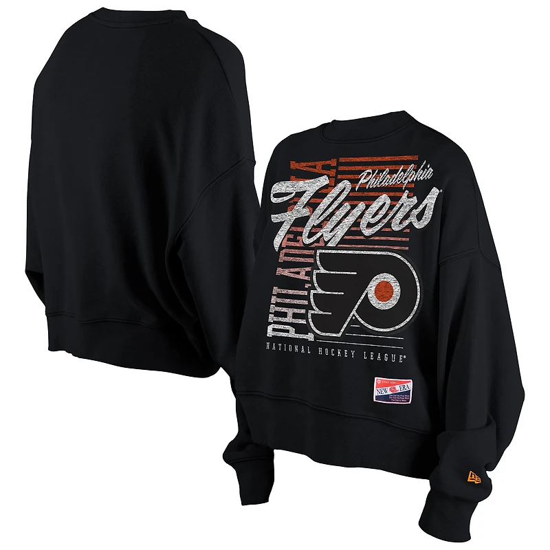 Women's New Era Black Philadelphia Flyers Oversized Throwback Mineral Wash Sweatshirt