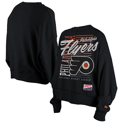 Women's New Era Black Philadelphia Flyers Oversized Throwback Mineral Wash Sweatshirt