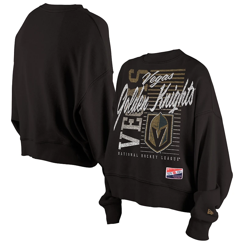 Women's New Era Black Vegas Golden Knights Oversized Throwback Mineral Wash Sweatshirt