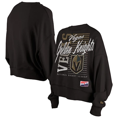 Women's New Era Black Vegas Golden Knights Oversized Throwback Mineral Wash Sweatshirt