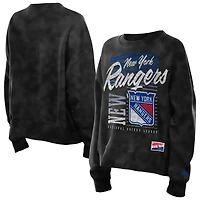 Women's New Era Black New York Rangers Oversized Throwback Mineral Wash Sweatshirt