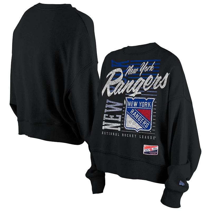 Women's New Era Black New York Rangers Oversized Throwback Mineral Wash Sweatshirt