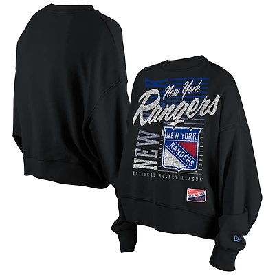 Women's New Era Black New York Rangers Oversized Throwback Mineral Wash Sweatshirt