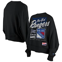 Women's New Era Black New York Rangers Oversized Throwback Mineral Wash Sweatshirt
