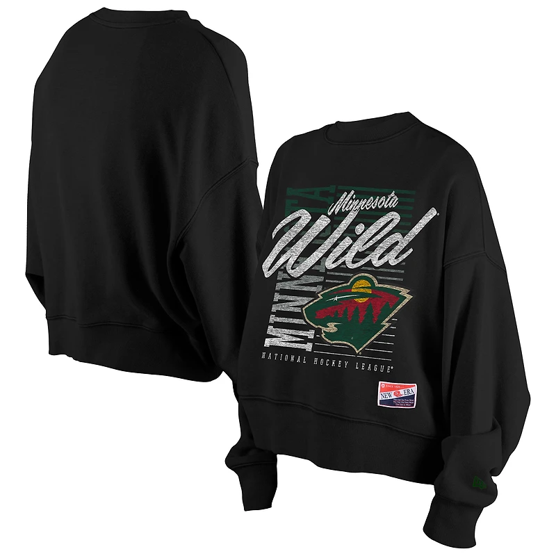 Women's New Era Black Minnesota Wild Oversized Throwback Mineral Wash Sweatshirt