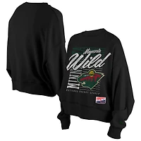 Women's New Era Black Minnesota Wild Oversized Throwback Mineral Wash Sweatshirt