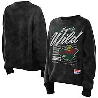 Women's New Era Black Minnesota Wild Oversized Throwback Mineral Wash Sweatshirt
