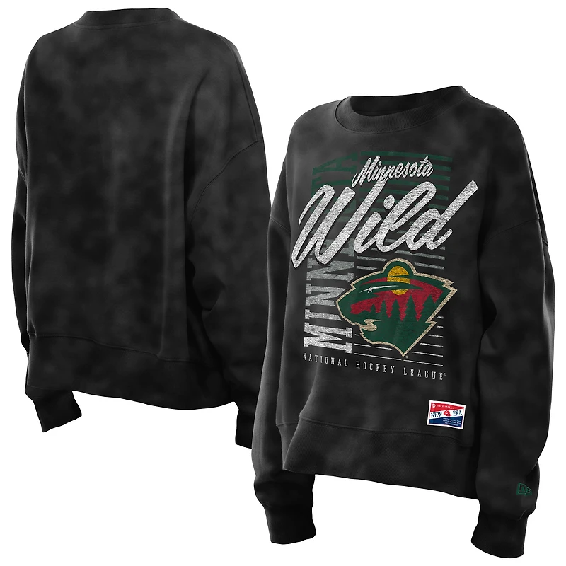 Women's New Era Black Minnesota Wild Oversized Throwback Mineral Wash Sweatshirt