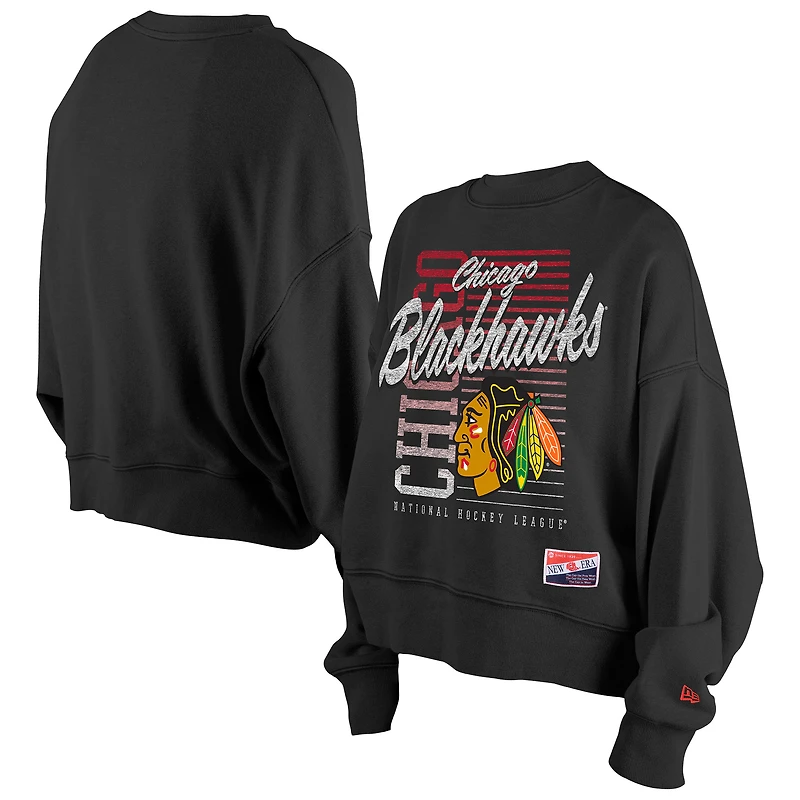 Women's New Era Black Chicago Blackhawks Oversized Throwback Mineral Wash Sweatshirt