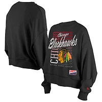 Women's New Era Black Chicago Blackhawks Oversized Throwback Mineral Wash Sweatshirt