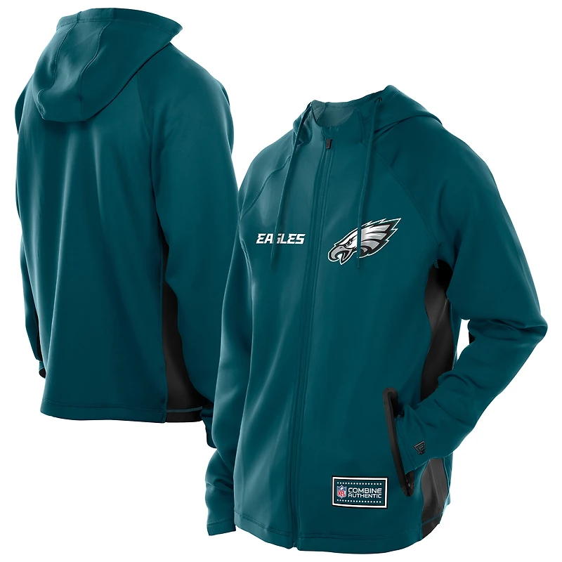 Men's New Era  Midnight Green Philadelphia Eagles Combine Authentic Raglan Scuba Full-Zip Hoodie