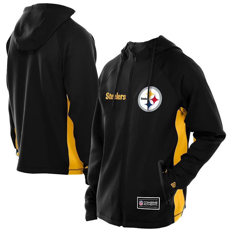 Men's New Era  Black Pittsburgh Steelers Combine Authentic Raglan Scuba Full-Zip Hoodie