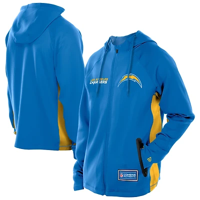 Men's New Era  Powder Blue Los Angeles Chargers Combine Authentic Raglan Scuba Full-Zip Hoodie
