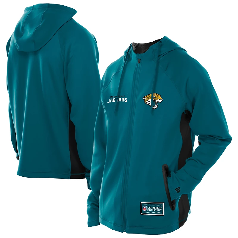 Men's New Era  Teal Jacksonville Jaguars Combine Authentic Raglan Scuba Full-Zip Hoodie