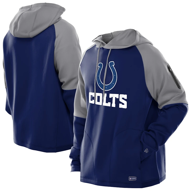 Men's New Era  Royal Indianapolis Colts Combine Authentic Color Block Raglan Pullover Hoodie