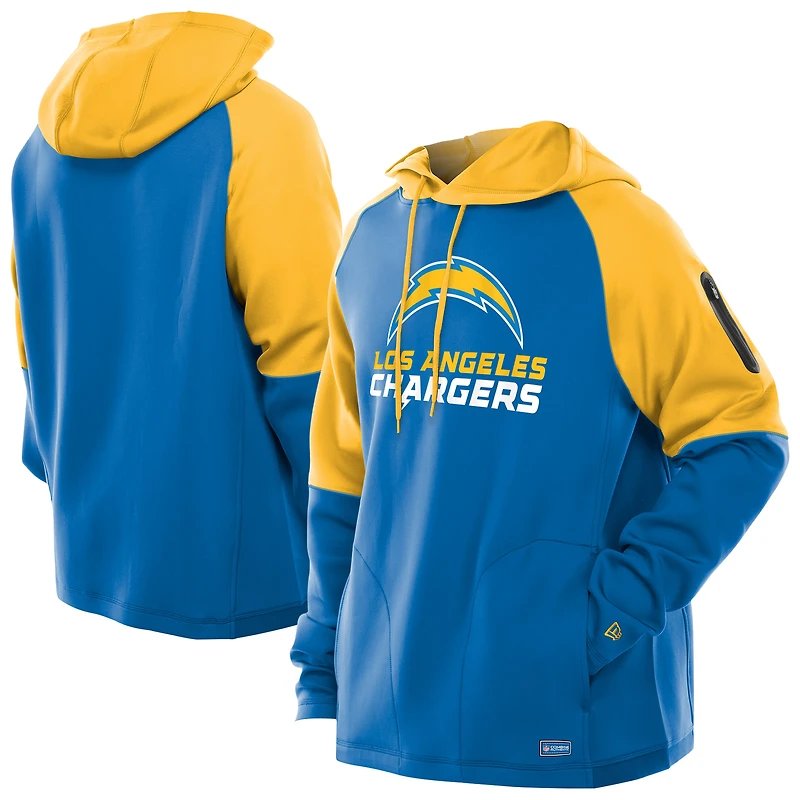 Men's New Era Powder Blue Los Angeles Chargers Combine Authentic Color Block Raglan Pullover Hoodie
