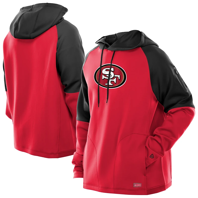 Men's New Era  Scarlet San Francisco 49ers Combine Authentic Color Block Raglan Pullover Hoodie