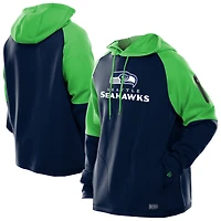 Men's New Era  College Navy Seattle Seahawks Combine Authentic Color Block Raglan Pullover Hoodie