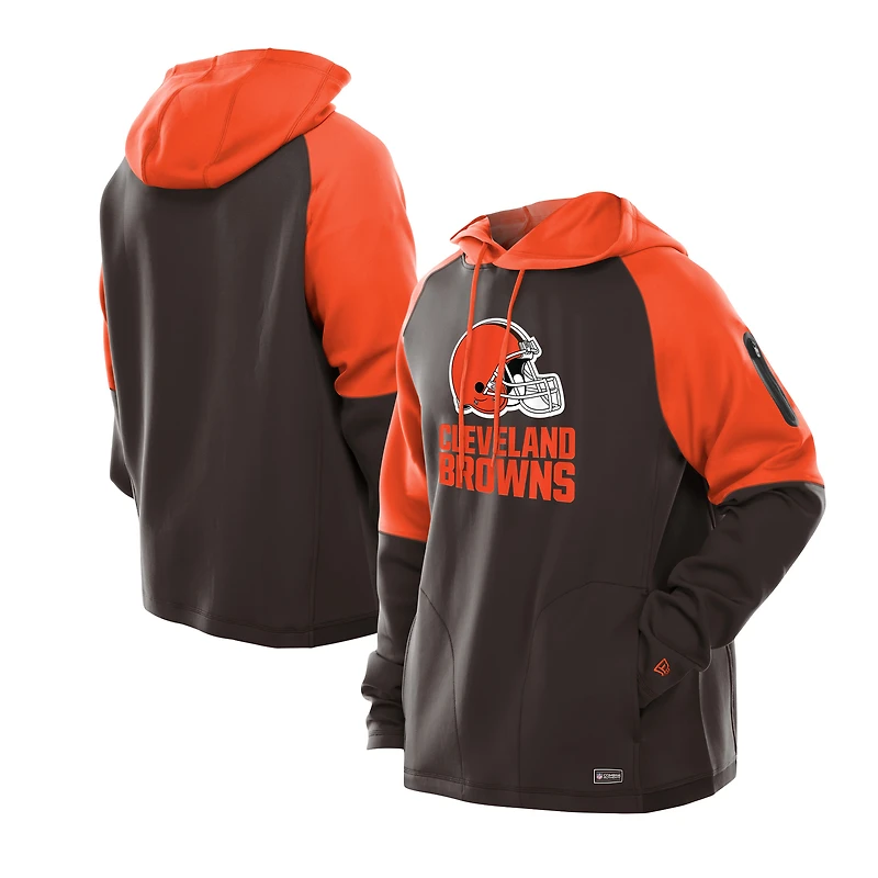 Men's New Era  Brown Cleveland Browns Combine Authentic Color Block Raglan Pullover Hoodie