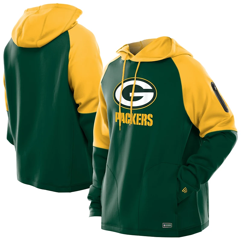 Men's New Era Green Bay Packers Combine Authentic Color Block Raglan Pullover Hoodie