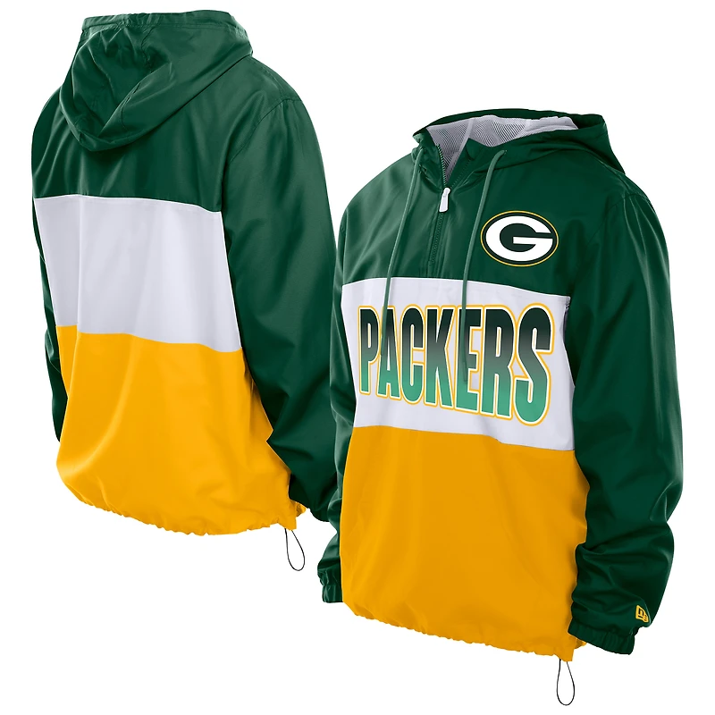 Men's New Era Green Bay Packers Ripstop Quarter-Zip Hooded Windbreaker