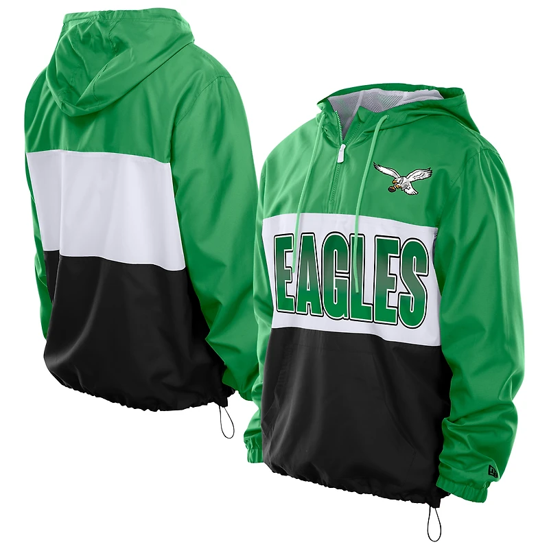 Men's New Era Green Philadelphia Eagles Ripstop Quarter-Zip Hooded Windbreaker