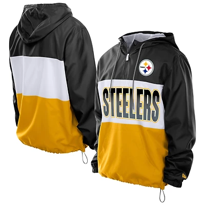 Men's New Era Black Pittsburgh Steelers Ripstop Quarter-Zip Hooded Windbreaker