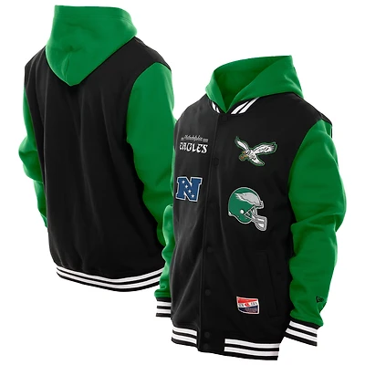 Men's New Era Black Philadelphia Eagles Full-Snap Fleece Hoodie Jacket