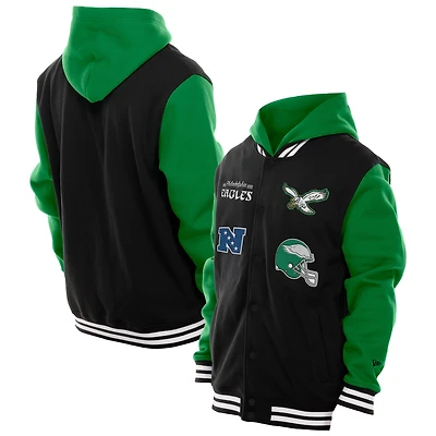 Men's New Era Black Philadelphia Eagles Full-Snap Fleece Hoodie Jacket