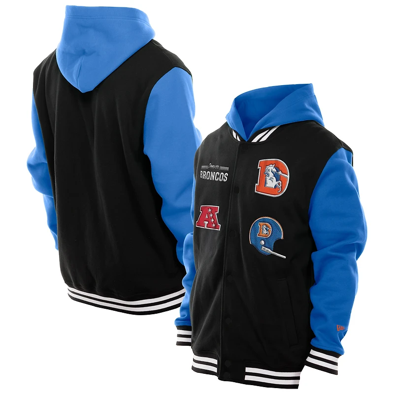 Men's New Era Black Denver Broncos Full-Snap Fleece Hoodie Jacket